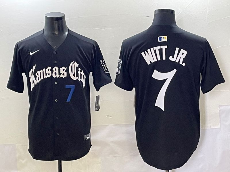 Men 2025 Kansas City Royals #7 Witt jr Black Five generations Joint Name Nike MLB Jersey style 7